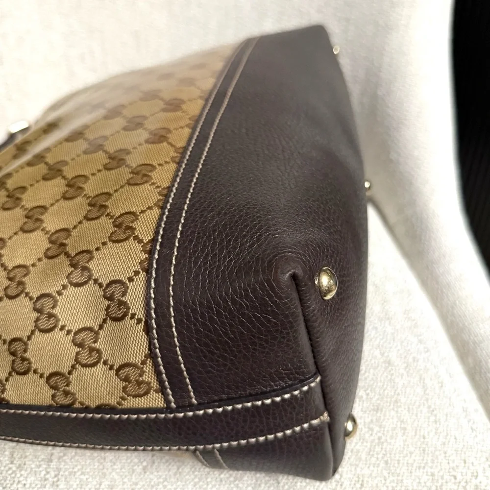 Authentic Gucci GG Crystal Canvas Hobo bag leather trims gold hardware